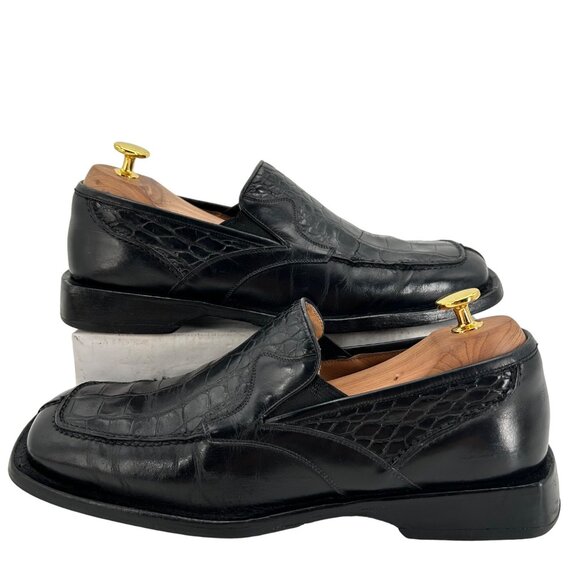 Vintage Mezlan Exotic Black Alligator Dress Shoes Men 8 Loafers Square-toe Gator - Picture 8 of 12